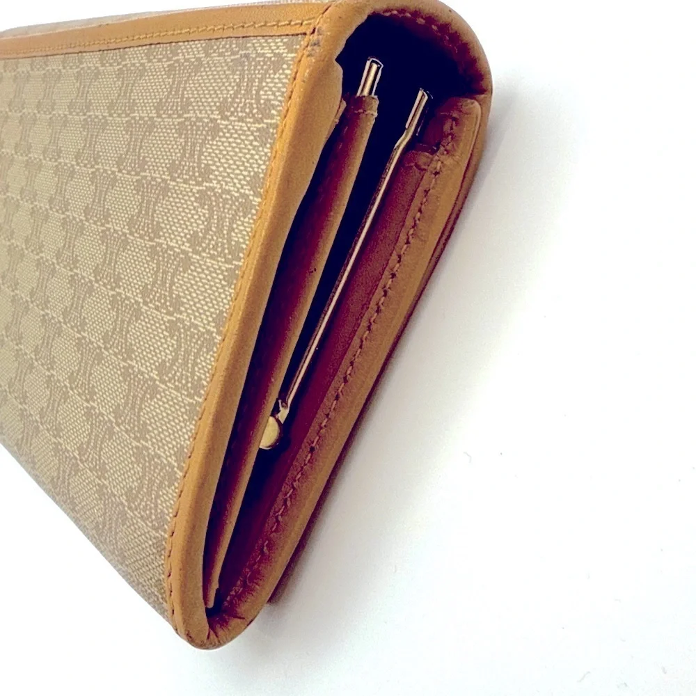 CELINE Macadam Pattern Leather Long Wallet Tan Brown